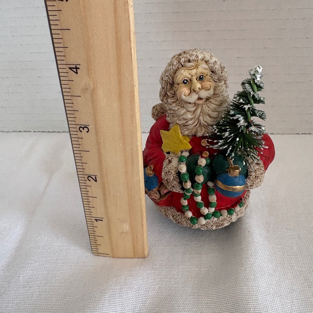 Vintage Style Resin Santa Claus Figurine with Frosted Tree and Toy Sack 4.5in - Picture 9 of 9